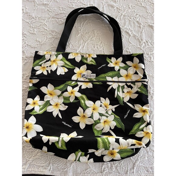 Local Design Hawaii Reversible Tote Flowers Leaves Large Zipper Bag Souvenir USA - Picture 5 of 12